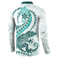 Teal Maori Tuatara Button Sweatshirt Luxury Pastel Pattern