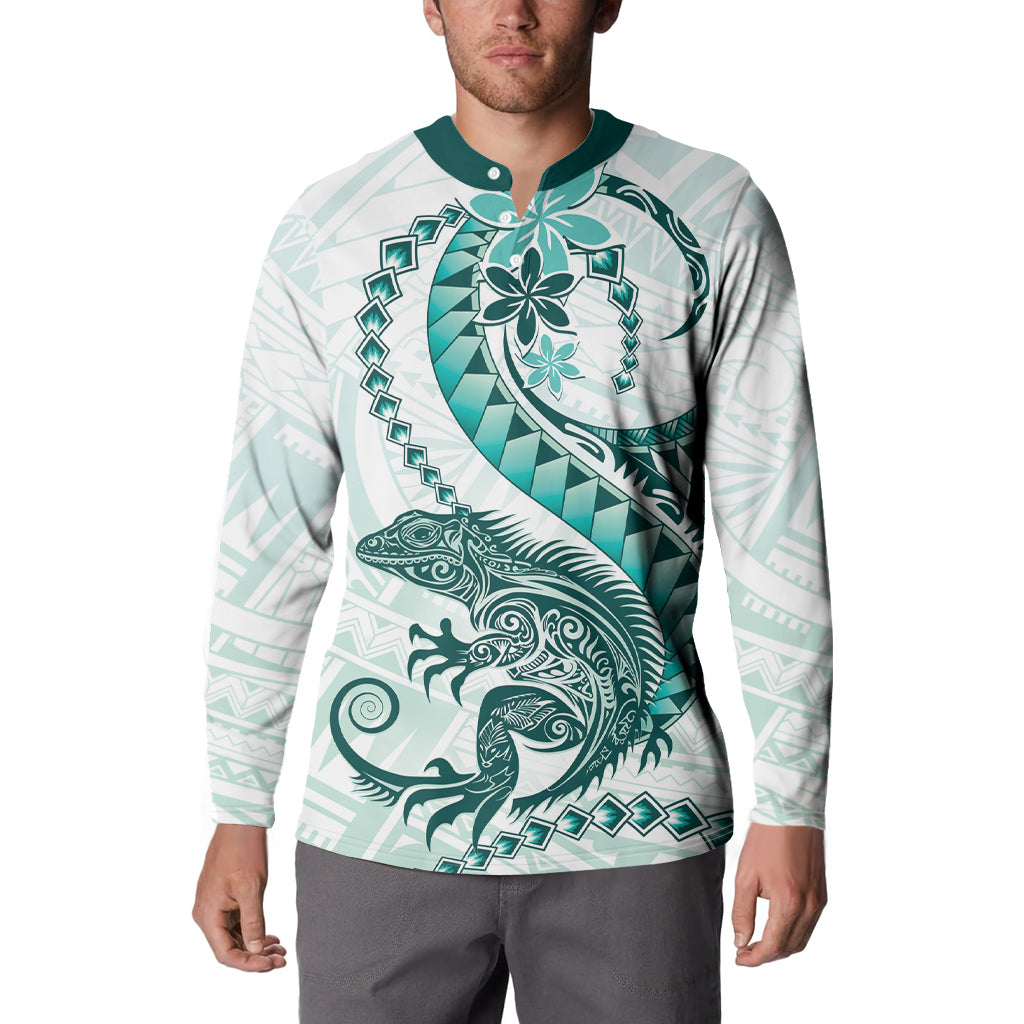 Teal Maori Tuatara Button Sweatshirt Luxury Pastel Pattern