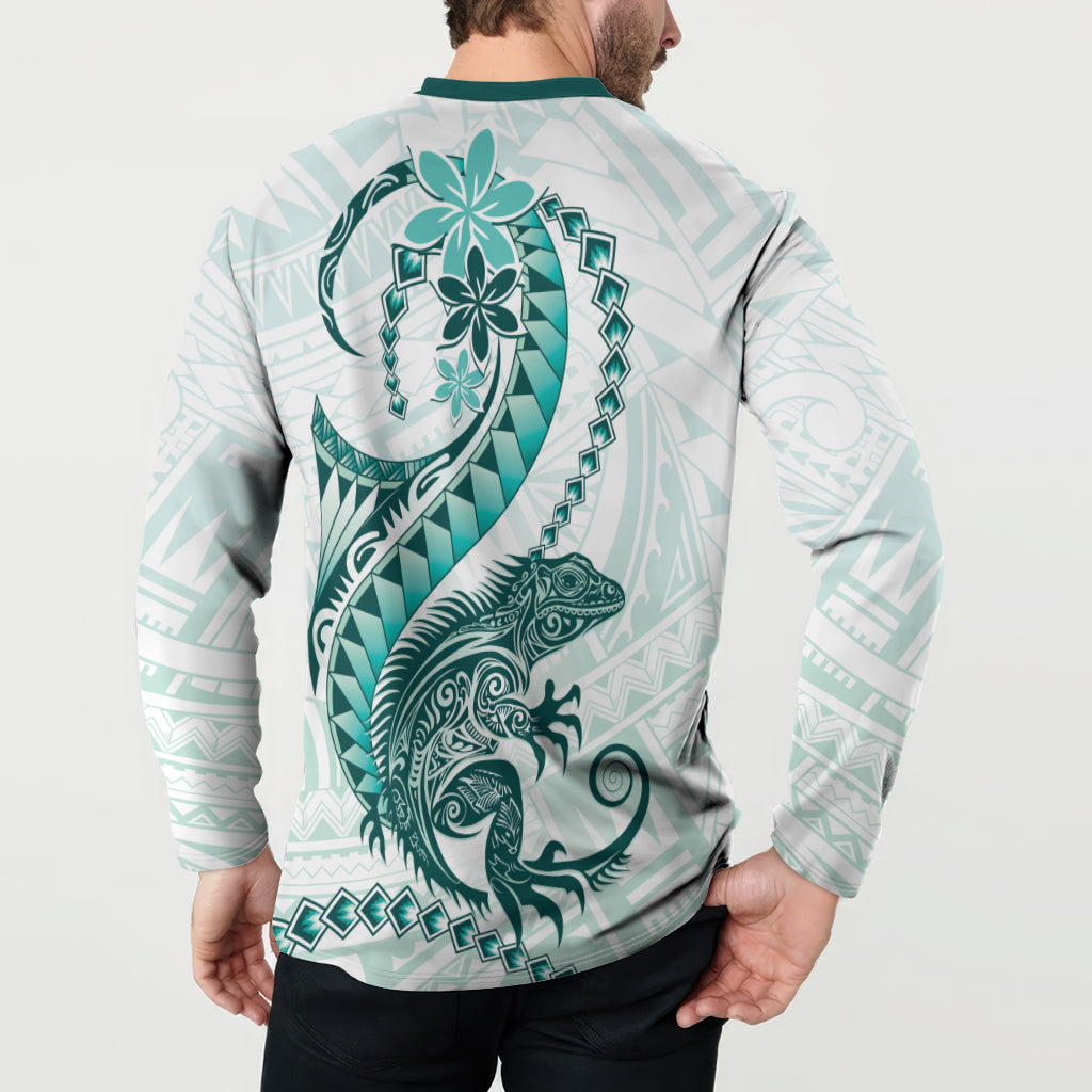 Teal Maori Tuatara Button Sweatshirt Luxury Pastel Pattern