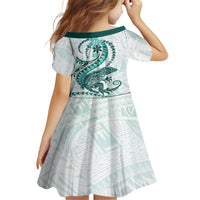 Teal Maori Tuatara Family Matching Long Sleeve Bodycon Dress and Hawaiian Shirt Luxury Pastel Pattern LT01 - Polynesian Pride
