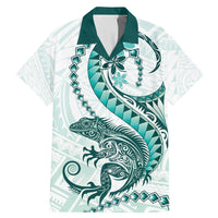Teal Maori Tuatara Family Matching Mermaid Dress and Hawaiian Shirt Luxury Pastel Pattern LT01 Dad's Shirt - Short Sleeve Teal - Polynesian Pride