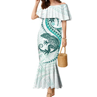 Teal Maori Tuatara Family Matching Mermaid Dress and Hawaiian Shirt Luxury Pastel Pattern LT01 Mom's Dress Teal - Polynesian Pride