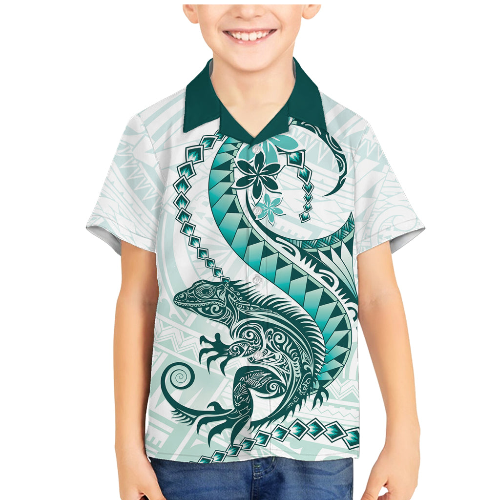Teal Maori Tuatara Family Matching Mermaid Dress and Hawaiian Shirt Luxury Pastel Pattern LT01 Son's Shirt Teal - Polynesian Pride