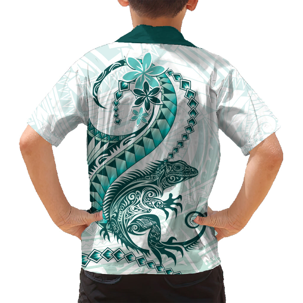 Teal Maori Tuatara Family Matching Off Shoulder Maxi Dress and Hawaiian Shirt Luxury Pastel Pattern LT01 - Polynesian Pride
