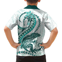 Teal Maori Tuatara Family Matching Off Shoulder Maxi Dress and Hawaiian Shirt Luxury Pastel Pattern LT01 - Polynesian Pride