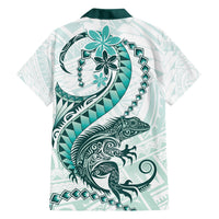 Teal Maori Tuatara Family Matching Off Shoulder Maxi Dress and Hawaiian Shirt Luxury Pastel Pattern LT01 - Polynesian Pride