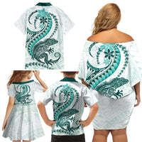 Teal Maori Tuatara Family Matching Off Shoulder Short Dress and Hawaiian Shirt Luxury Pastel Pattern LT01 - Polynesian Pride