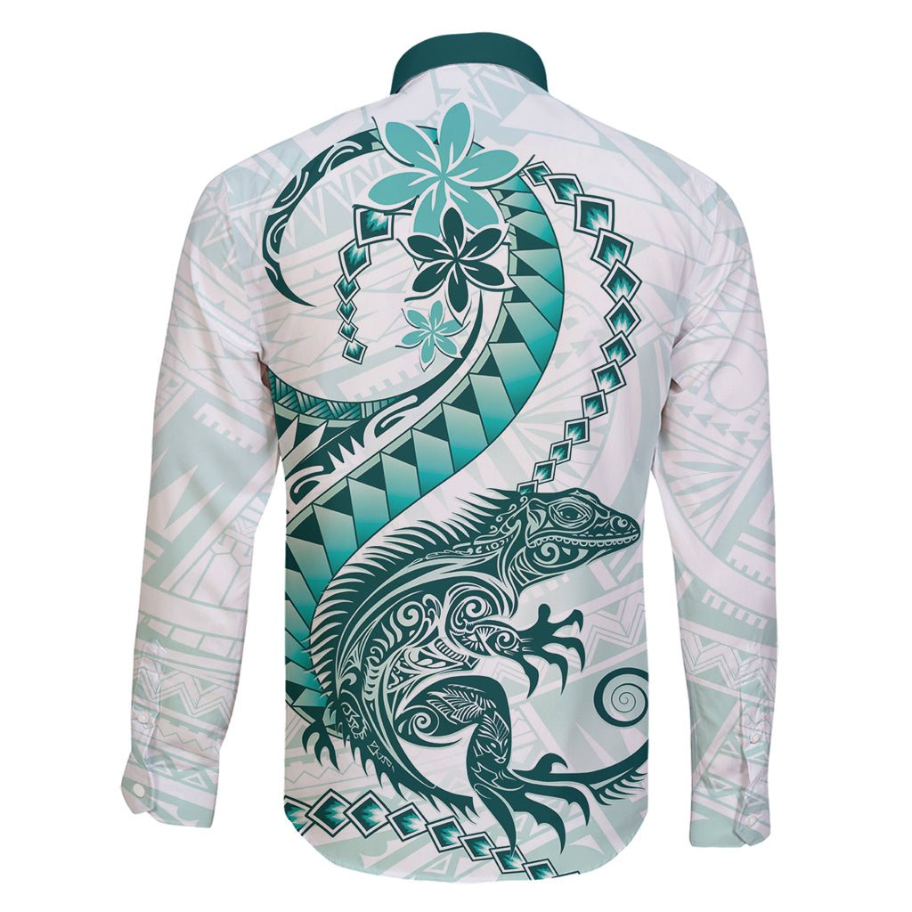 Teal Maori Tuatara Family Matching Off Shoulder Short Dress and Hawaiian Shirt Luxury Pastel Pattern LT01 - Polynesian Pride
