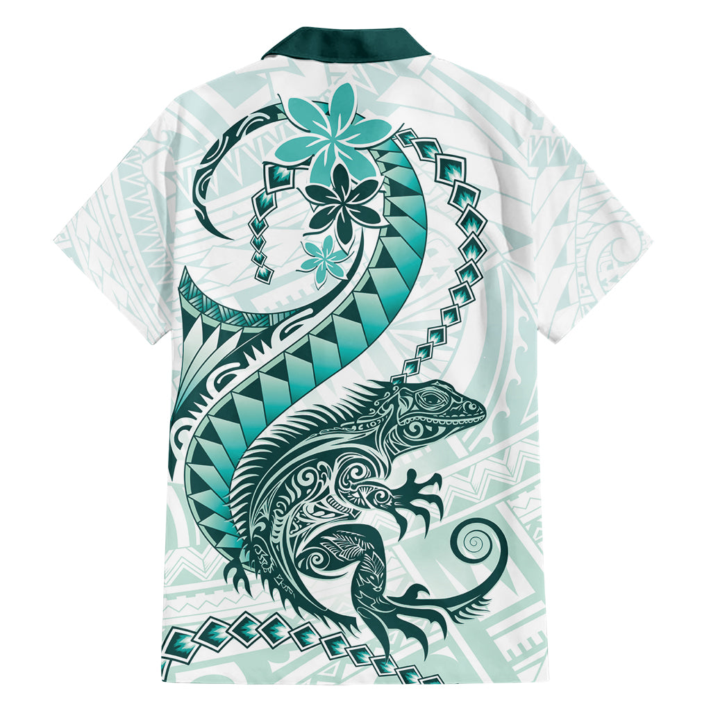 Teal Maori Tuatara Family Matching Short Sleeve Bodycon Dress and Hawaiian Shirt Luxury Pastel Pattern LT01 - Polynesian Pride