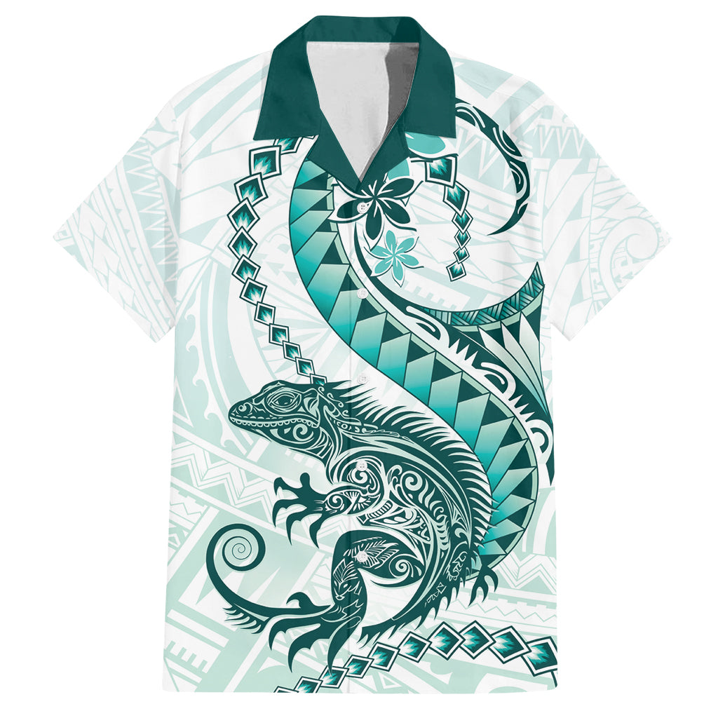 Teal Maori Tuatara Family Matching Summer Maxi Dress and Hawaiian Shirt Luxury Pastel Pattern LT01 Dad's Shirt - Short Sleeve Teal - Polynesian Pride