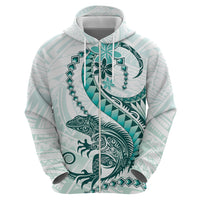Teal Maori Tuatara Hoodie Luxury Pastel Pattern