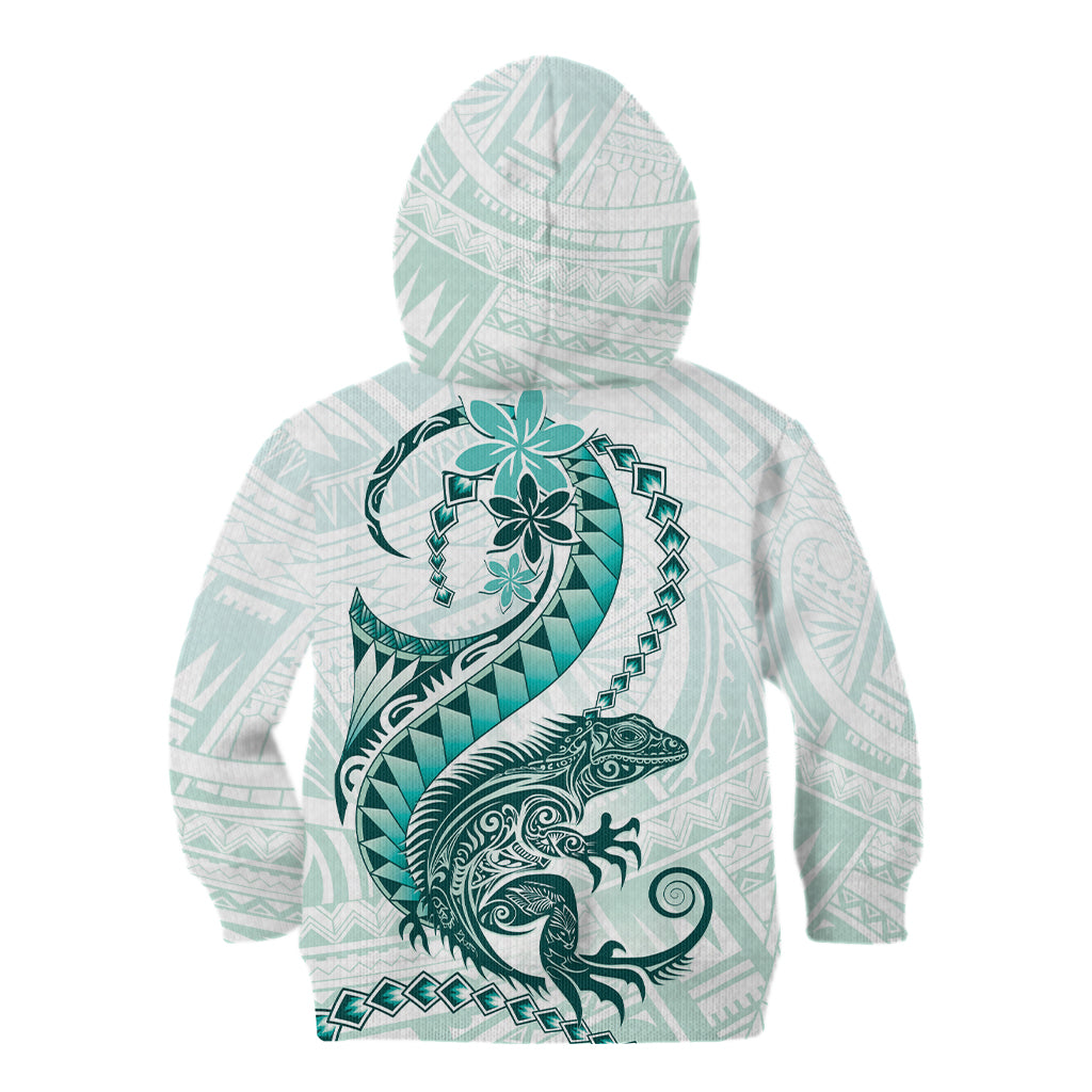 Teal Maori Tuatara Kid Hoodie Luxury Pastel Pattern