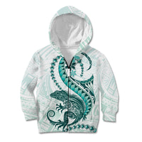 Teal Maori Tuatara Kid Hoodie Luxury Pastel Pattern