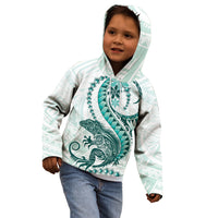 Teal Maori Tuatara Kid Hoodie Luxury Pastel Pattern