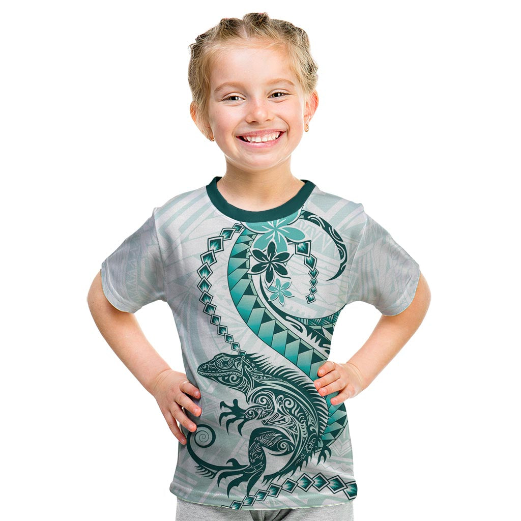 Teal Maori Tuatara Kid T Shirt Luxury Pastel Pattern LT01 Teal - Polynesian Pride
