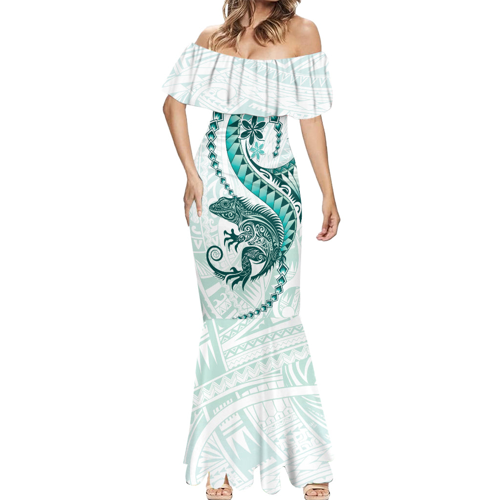 Teal Maori Tuatara Mermaid Dress Luxury Pastel Pattern LT01 - Polynesian Pride