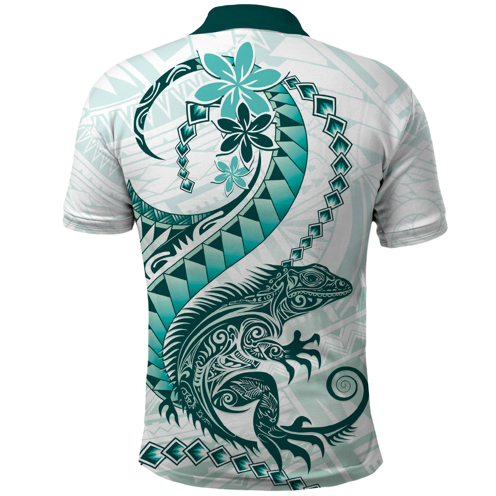 Teal Maori Tuatara Polo Shirt Luxury Pastel Pattern