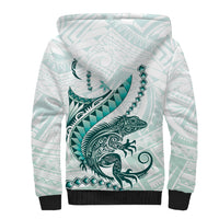 Teal Maori Tuatara Sherpa Hoodie Luxury Pastel Pattern