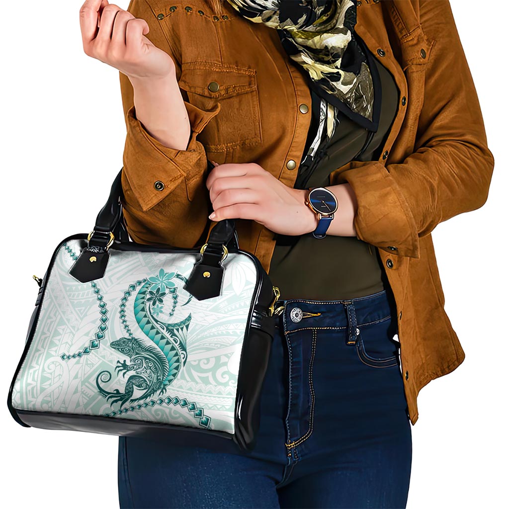Teal Maori Tuatara Shoulder Handbag Luxury Pastel Pattern