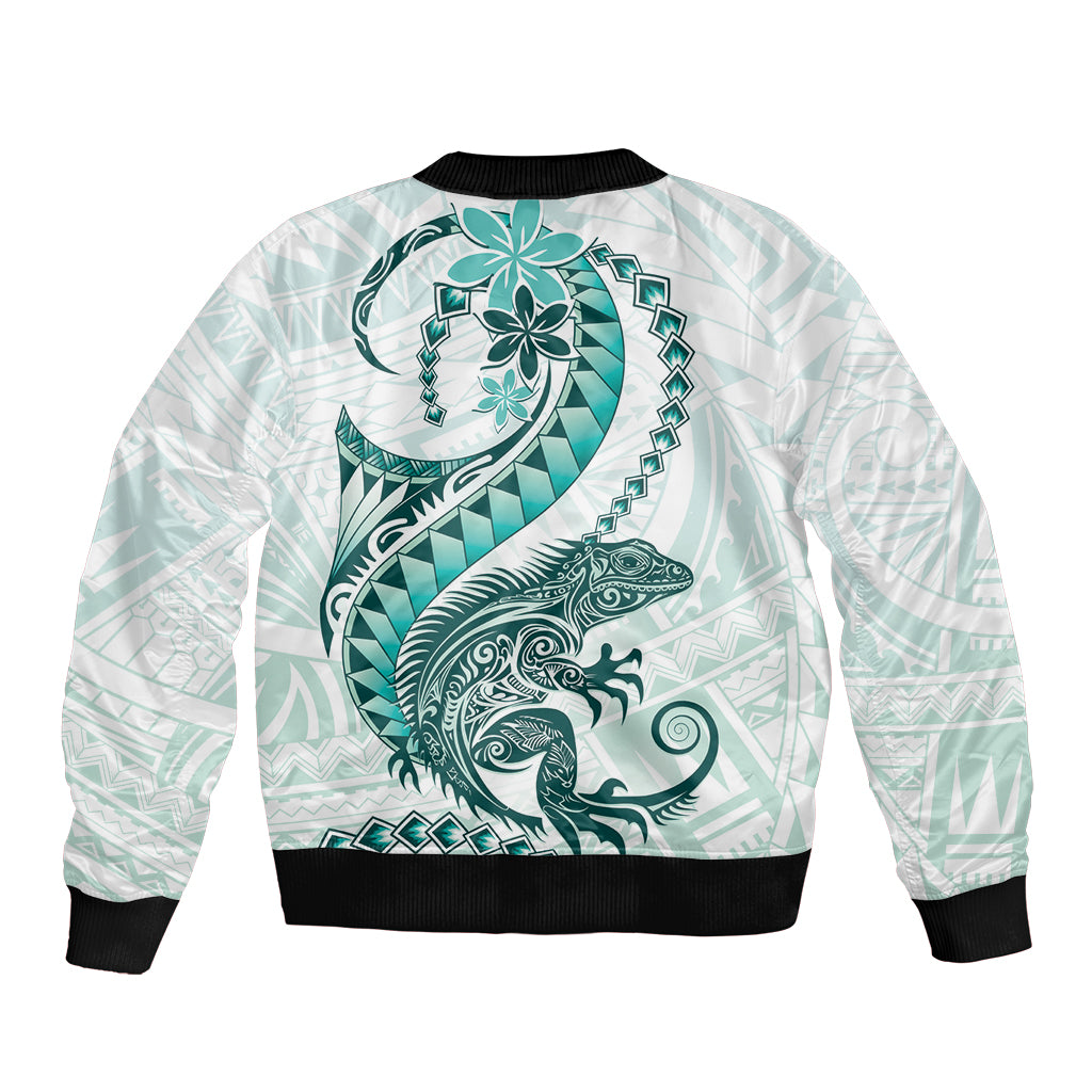 Teal Maori Tuatara Sleeve Zip Bomber Jacket Luxury Pastel Pattern