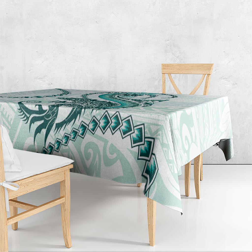 Teal Maori Tuatara Tablecloth Luxury Pastel Pattern