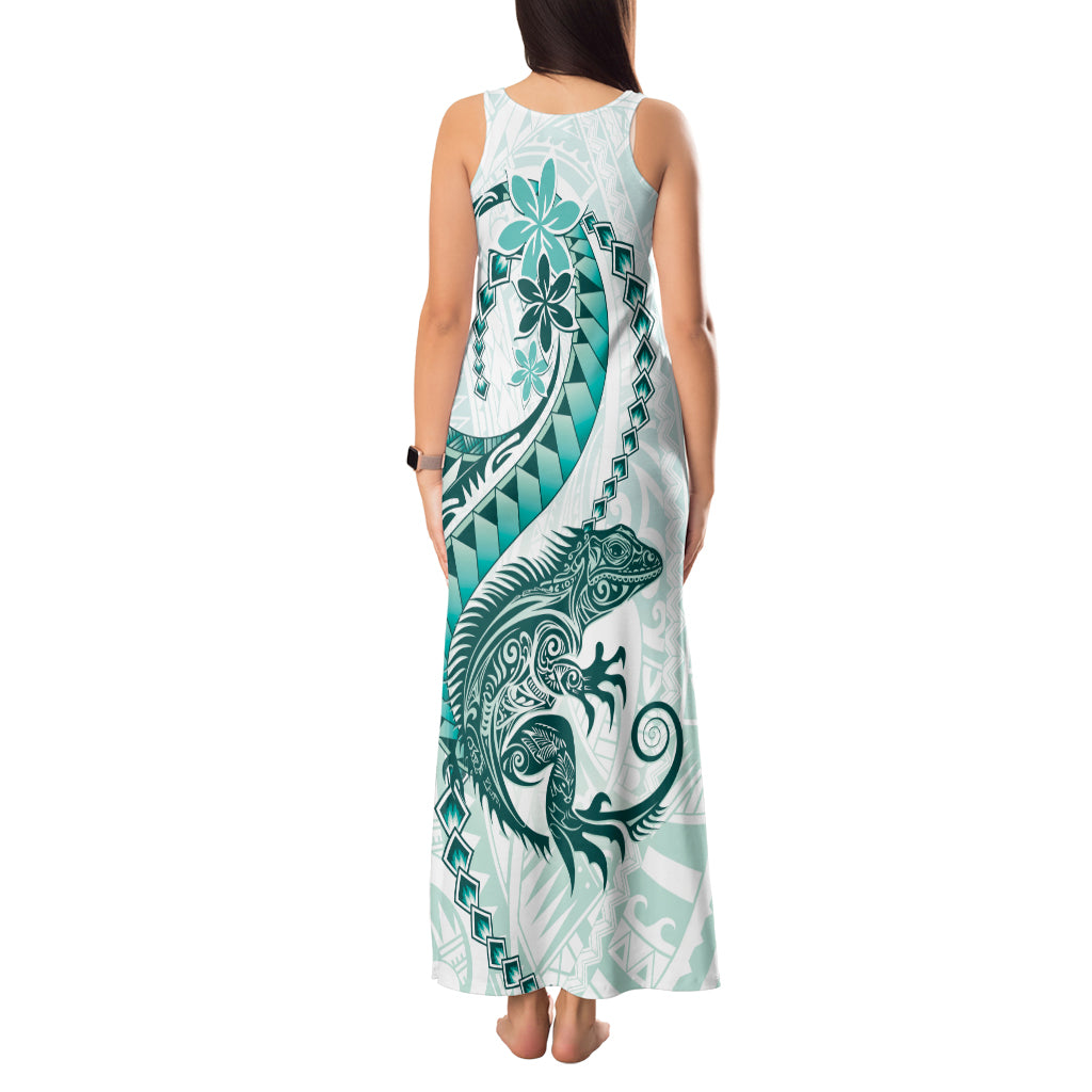 Teal Maori Tuatara Tank Maxi Dress Luxury Pastel Pattern