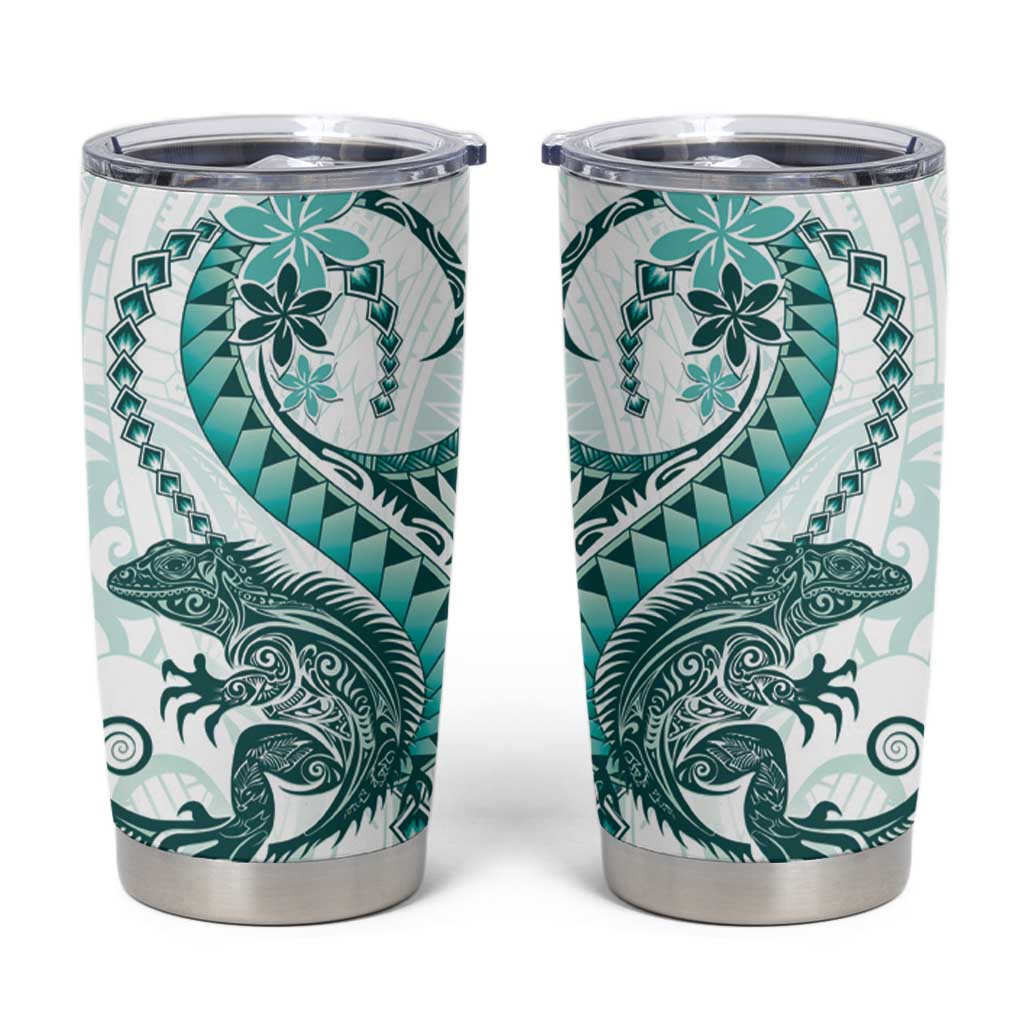 Teal Maori Tuatara Tumbler Cup Luxury Pastel Pattern