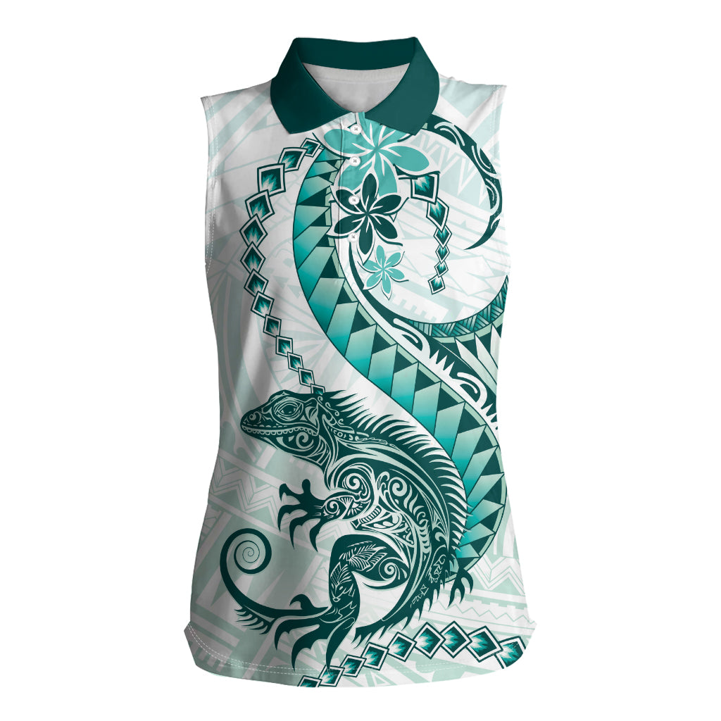 Teal Maori Tuatara Women Sleeveless Polo Shirt Luxury Pastel Pattern