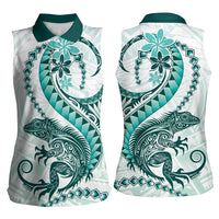 Teal Maori Tuatara Women Sleeveless Polo Shirt Luxury Pastel Pattern