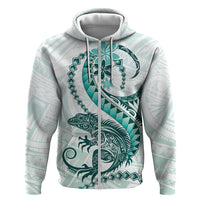 Teal Maori Tuatara Zip Hoodie Luxury Pastel Pattern LT01 Zip Hoodie Teal - Polynesian Pride
