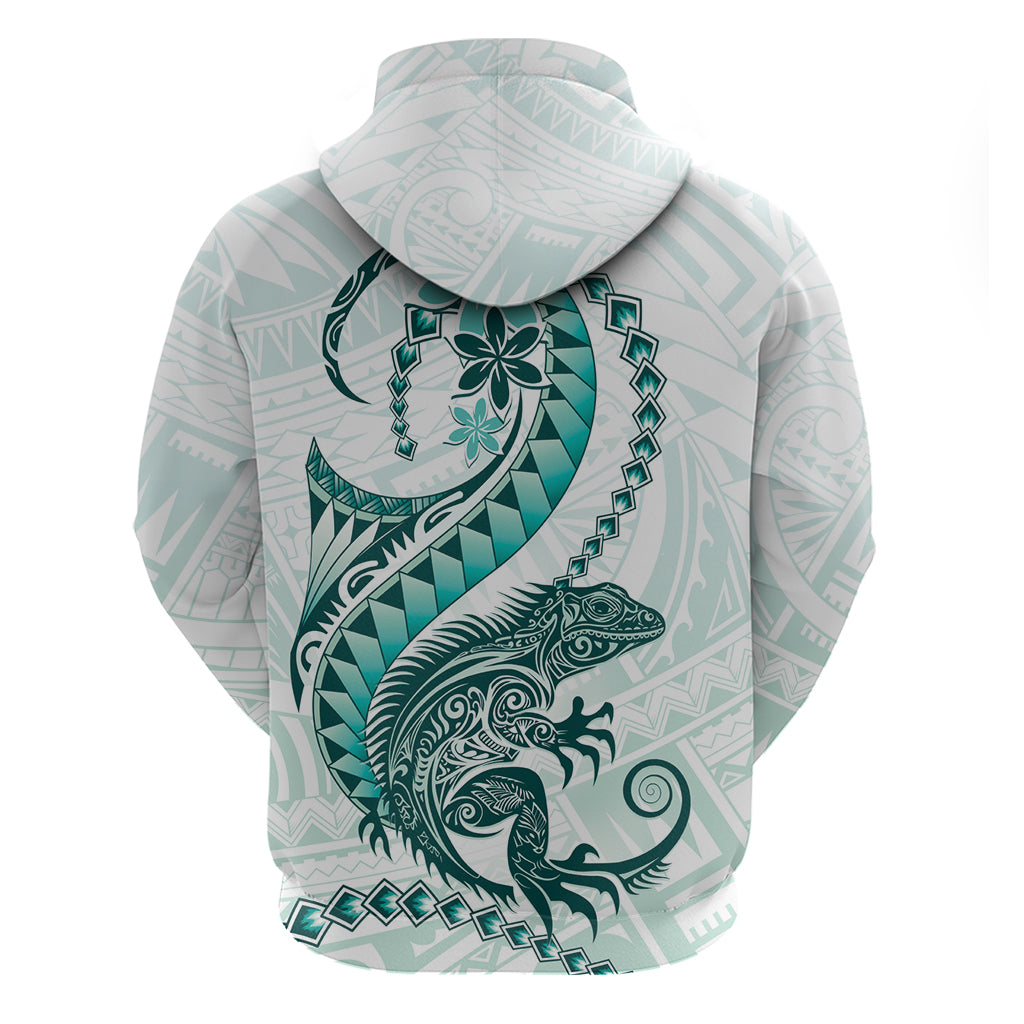 Teal Maori Tuatara Zip Hoodie Luxury Pastel Pattern LT01 - Polynesian Pride