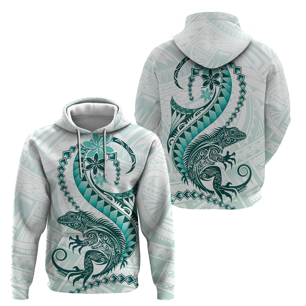 Teal Maori Tuatara Zip Hoodie Luxury Pastel Pattern LT01 - Polynesian Pride