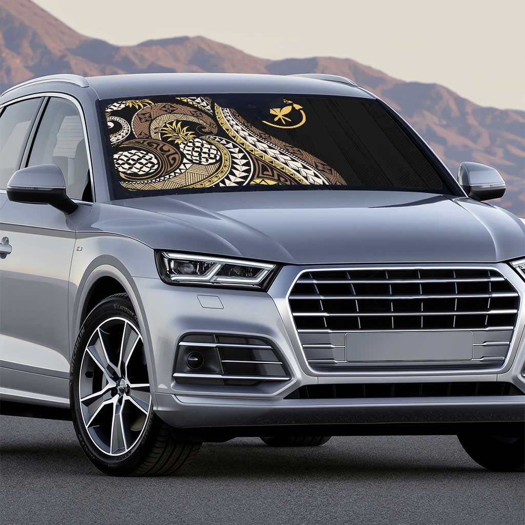 Hawaii Pineapple Brown Tribal Pattern Auto Sun Shade - Polynesian Pride