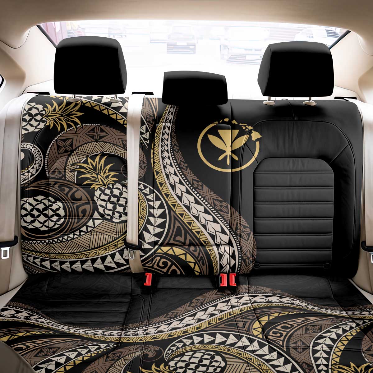 Hawaii Pineapple Brown Tribal Pattern Back Car Seat Cover - Polynesian Pride