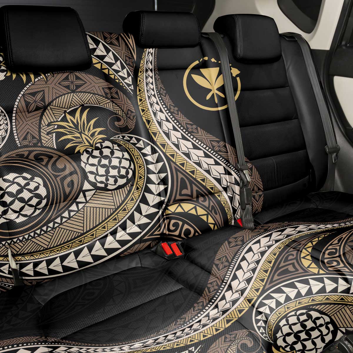 Hawaii Pineapple Brown Tribal Pattern Back Car Seat Cover - Polynesian Pride