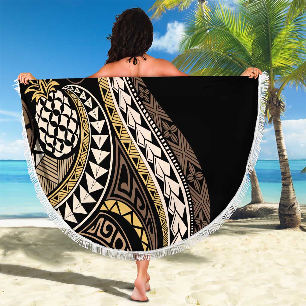 Hawaii Pineapple Brown Tribal Pattern Beach Blanket - Polynesian Pride