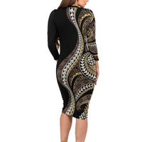 Hawaii Pineapple Brown Tribal Pattern Family Matching Long Sleeve Bodycon Dress and Hawaiian Shirt - Polynesian Pride