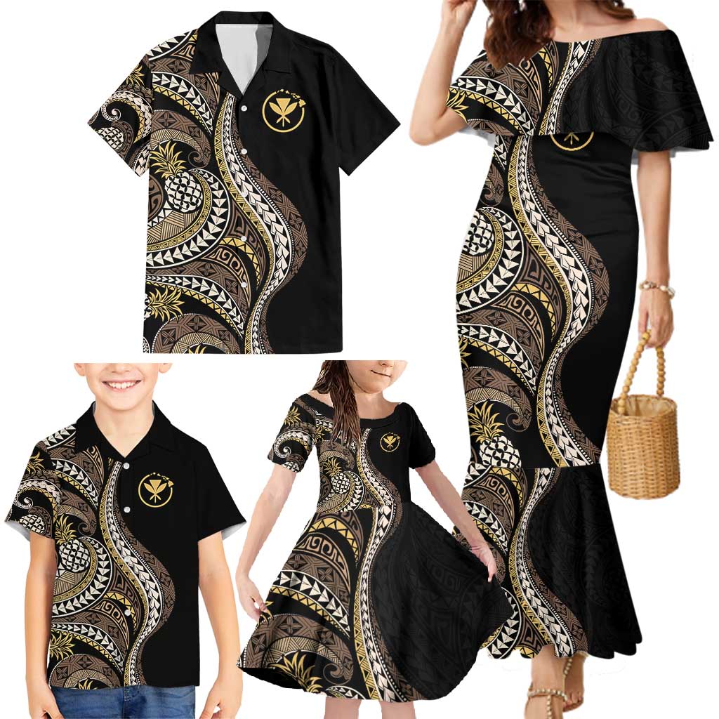 Hawaii Pineapple Brown Tribal Pattern Family Matching Mermaid Dress and Hawaiian Shirt - Polynesian Pride