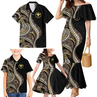 Hawaii Pineapple Brown Tribal Pattern Family Matching Mermaid Dress and Hawaiian Shirt - Polynesian Pride