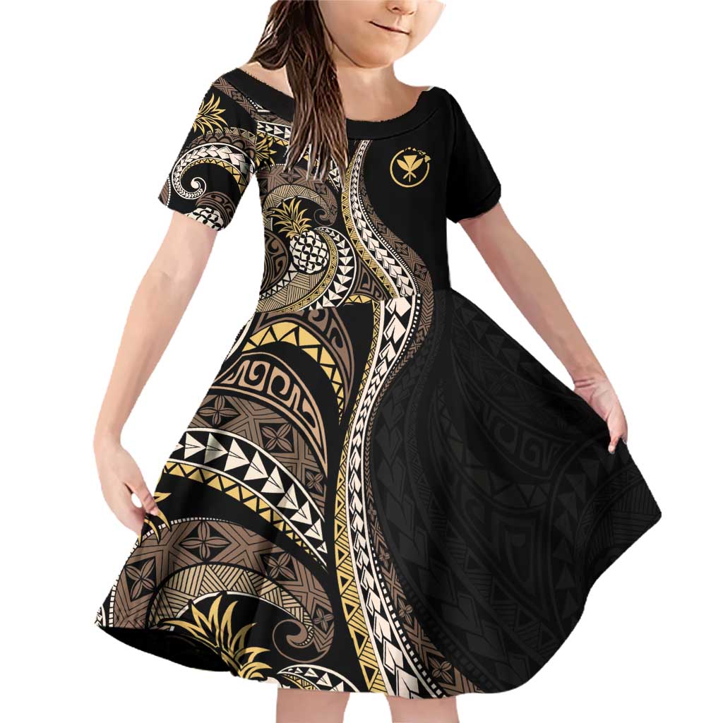 Hawaii Pineapple Brown Tribal Pattern Family Matching Off Shoulder Short Dress and Hawaiian Shirt - Polynesian Pride