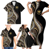 Hawaii Pineapple Brown Tribal Pattern Family Matching Short Sleeve Bodycon Dress and Hawaiian Shirt - Polynesian Pride