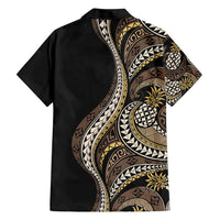 Hawaii Pineapple Brown Tribal Pattern Family Matching Short Sleeve Bodycon Dress and Hawaiian Shirt - Polynesian Pride