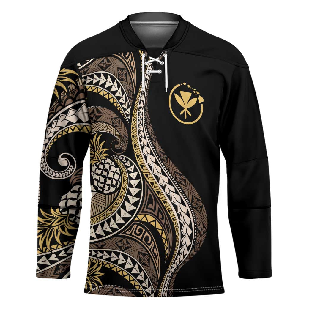 Hawaii Pineapple Brown Tribal Pattern Hockey Jersey LT01 Unisex Brown - Polynesian Pride