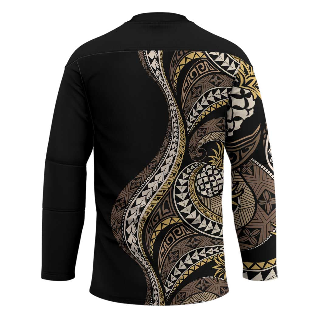 Hawaii Pineapple Brown Tribal Pattern Hockey Jersey LT01 - Polynesian Pride
