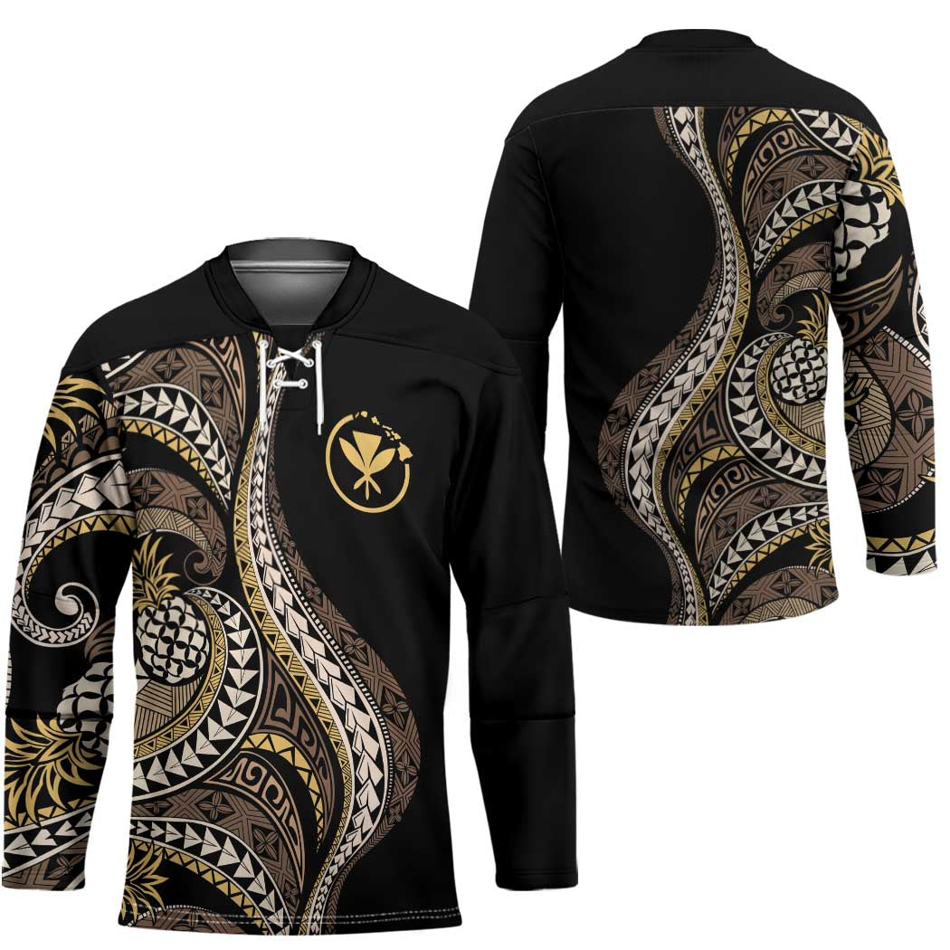 Hawaii Pineapple Brown Tribal Pattern Hockey Jersey LT01 - Polynesian Pride
