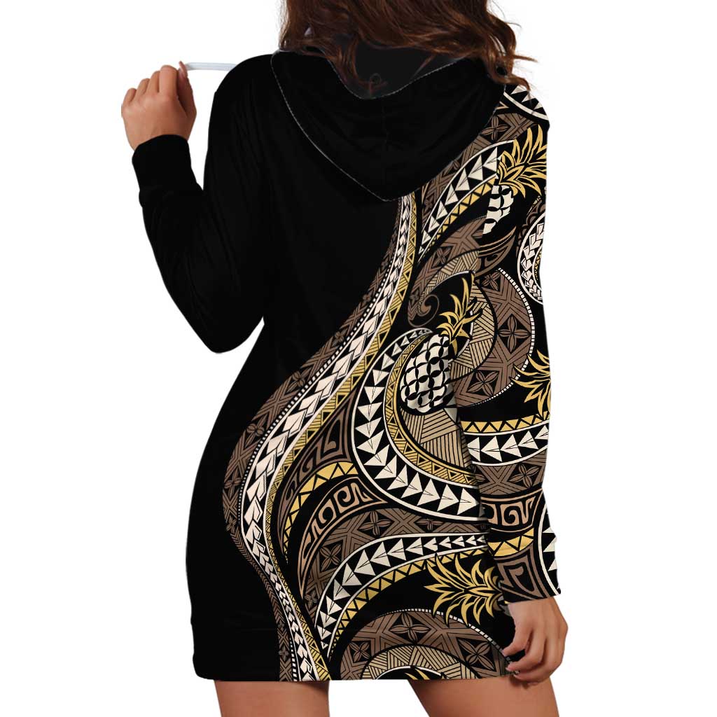 Hawaii Pineapple Brown Tribal Pattern Hoodie Dress - Polynesian Pride