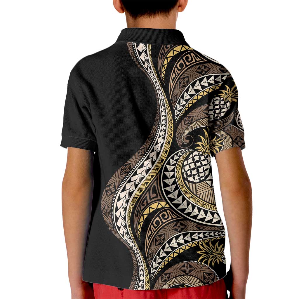Hawaii Pineapple Brown Tribal Pattern Kid Polo Shirt - Polynesian Pride