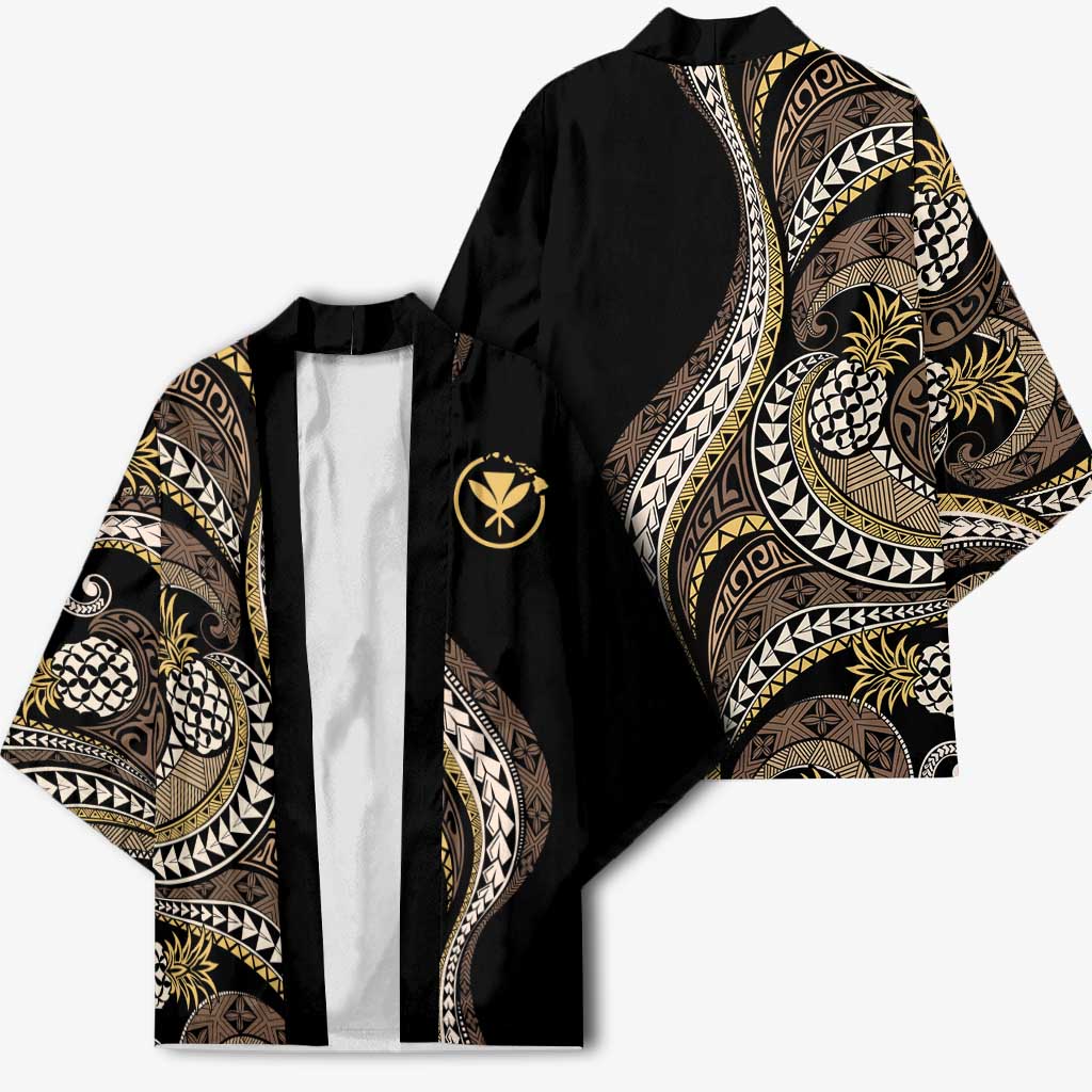 Hawaii Pineapple Brown Tribal Pattern Kimono LT01 - Polynesian Pride