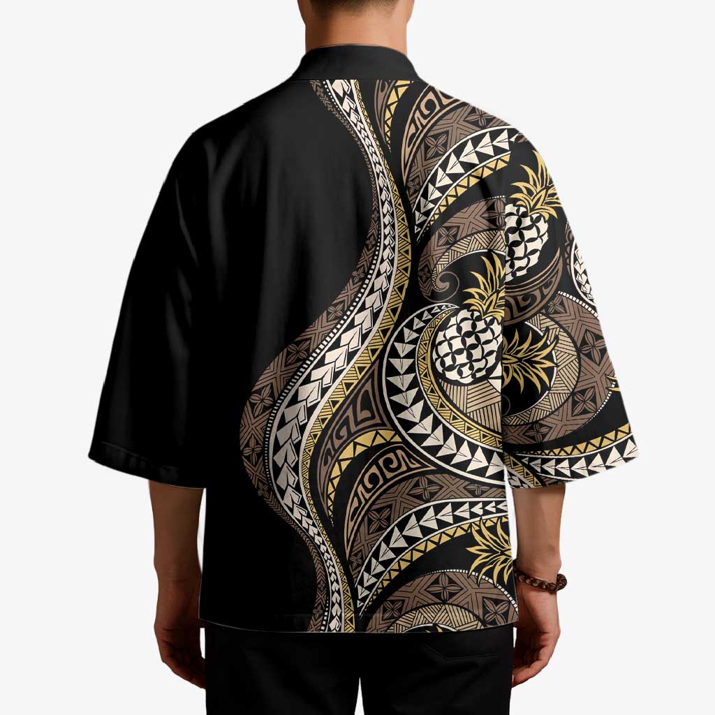 Hawaii Pineapple Brown Tribal Pattern Kimono LT01 - Polynesian Pride