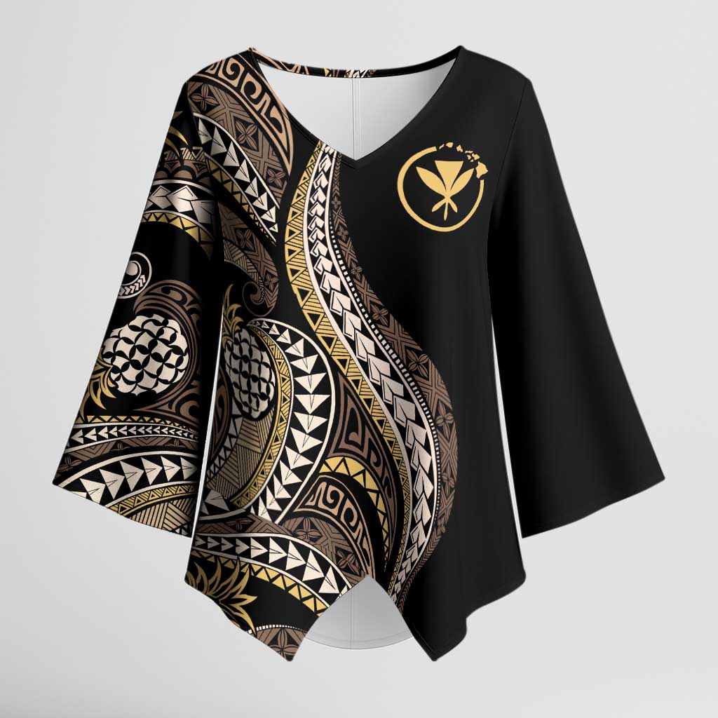 Hawaii Pineapple Brown Tribal Pattern Kimono Sleeve Blouse - Polynesian Pride
